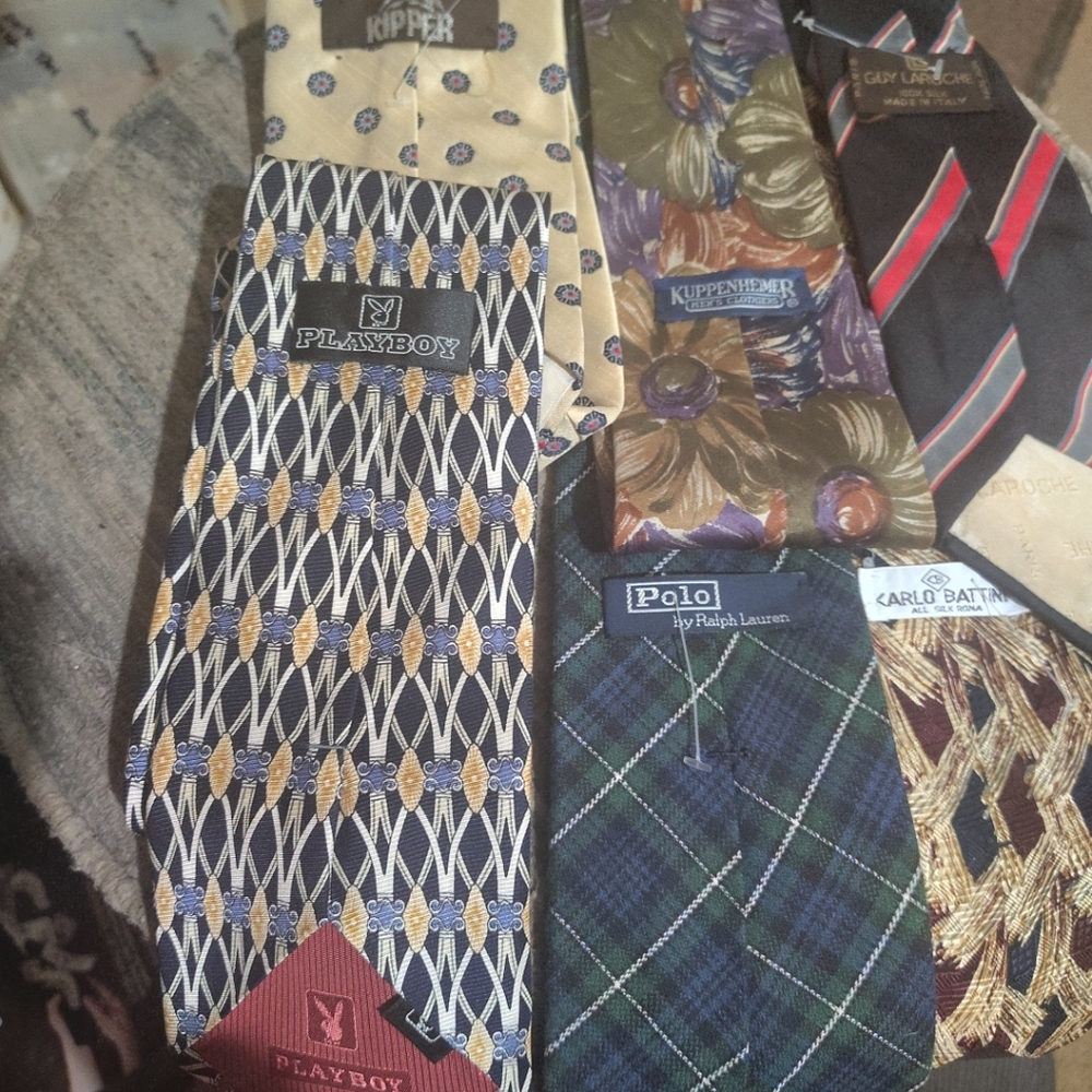 6 DES. SILK TIESPlayboy Geometric, Polo,  Bernini, Kipper, Kuppenheimet, LaRoche